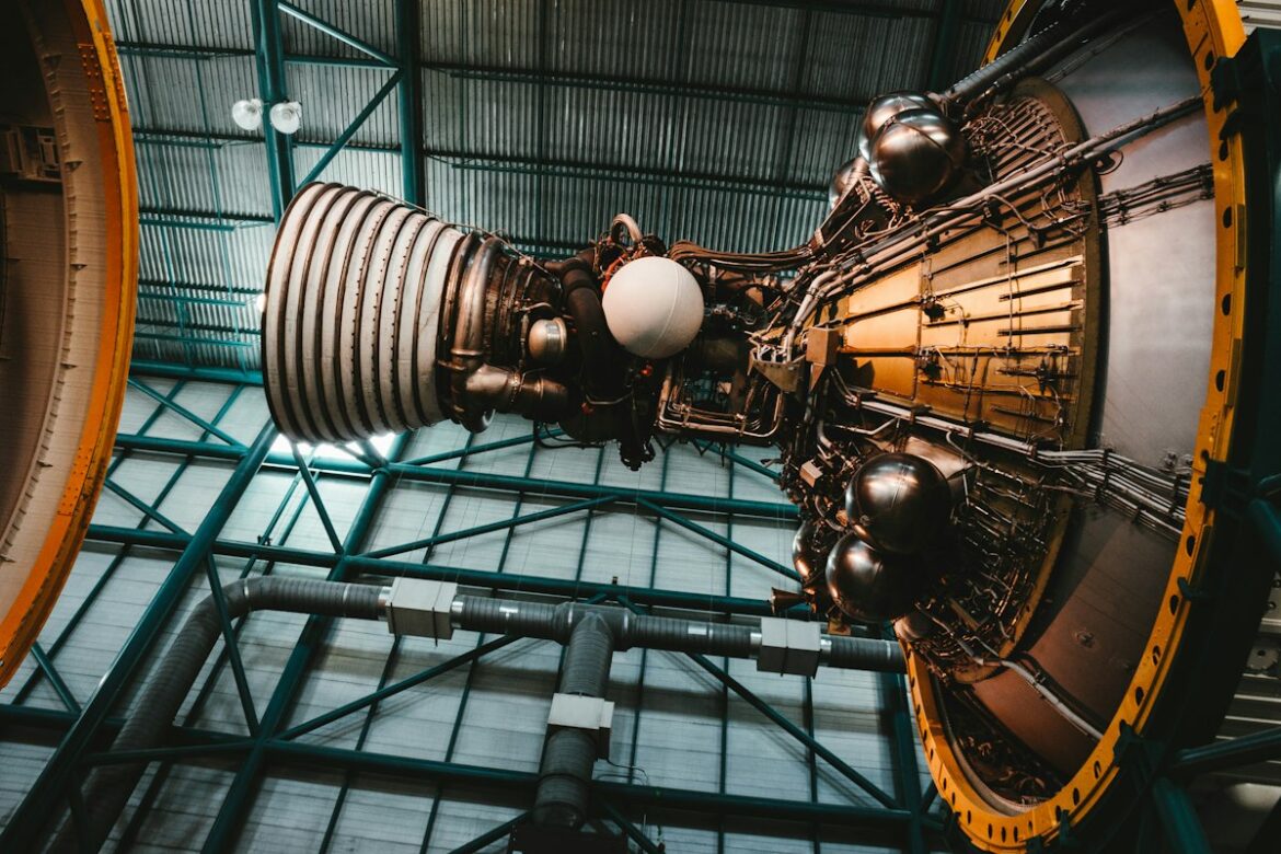 Scientific machinery representing particle-physics research and artificial intelligence.