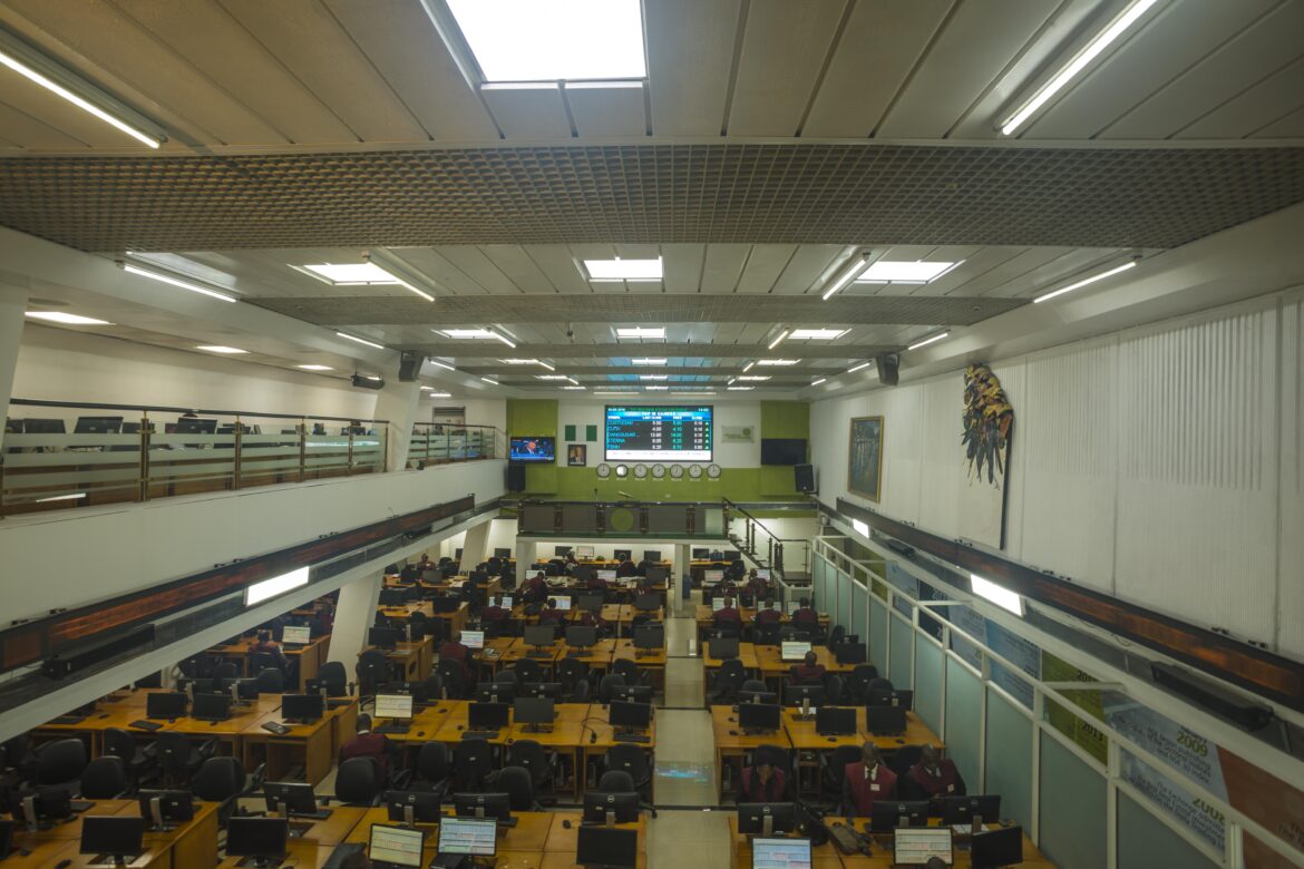 A stock exchange trading floor photographed in Nigeria, used to illustrate developing-country finance.